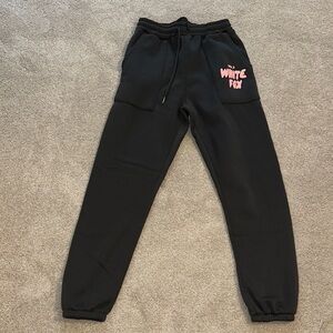 White Fox Boutique Black Joggers with Pink Logo